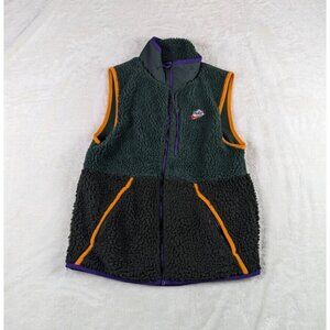 Nike Sherpa Fleece Vest Mens Small Color Block Green Orange  CD3142-337
